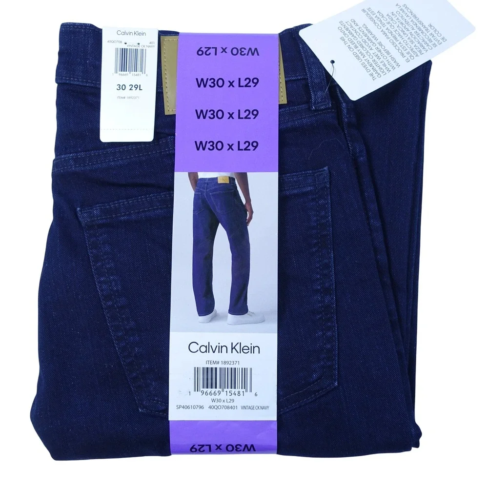 Calvin Klein Men Jeans 30x29 Dark Wash Straight Fit Vintage CK Navy Stretch NWT